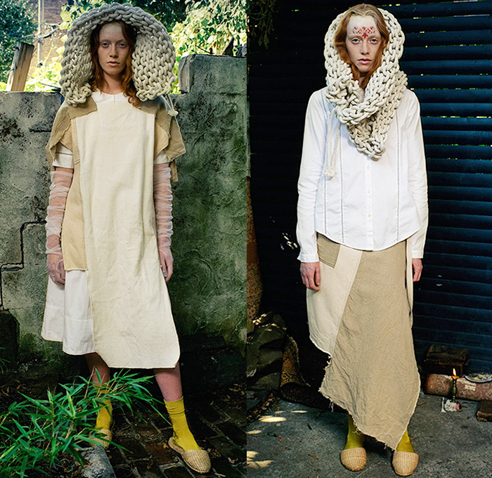 Gary Graham 2016 Spring Summer Womens Lookbook Presentation - New York Fashion Week - Pre-Raphaelite Sheer Chiffon Tulle Lace Hoodie Drapery Gown Eveningwear Maxi Dress Tiered Frayed Raw Hem Quilted Dark Tie-Dye Stained Ornamental Decorative Art Flowers Florals Flora Botanical Print Motif Shirtdress Embroidery Patchwork Illustration Stripes Vest Waistcoat Silk Knit Cape Skirt Umbrella Parasol Wagasa Basketweave Asymmetrical Hem