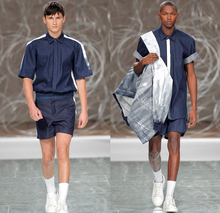 Hugo Costa 2016 Spring Summer Mens Runway Catwalk Looks - Portugal Fashion Week Porto Oporto - Boxy Denim Jeans Long Shirt Cargo Pockets Outerwear Coat Shorts Sneakers Bomber Jacket Vest Waistcoat Roll Up Sweater Jumper Pullover Backpack Sash Waist Blazer Kimono Wrap Coat-all Androgynous White Ensemble Layers Oversized