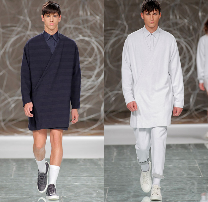 Hugo Costa 2016 Spring Summer Mens Runway Catwalk Looks - Portugal Fashion Week Porto Oporto - Boxy Denim Jeans Long Shirt Cargo Pockets Outerwear Coat Shorts Sneakers Bomber Jacket Vest Waistcoat Roll Up Sweater Jumper Pullover Backpack Sash Waist Blazer Kimono Wrap Coat-all Androgynous White Ensemble Layers Oversized