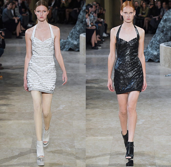 Iris van Herpen 2016 Spring Summer Womens Runway Catwalk Looks - Mode à Paris Fashion Week Mode Féminin France - Quaquaversal Sheer Chiffon Lace Mesh Net Perforated Lasercut Gown Eveningwear Dress Onesie Jumpsuit Halter Top Elevator Shoes Embroidery 3D Embellishments Adornments Jewels Bedazzled Metallic Studs Jacquard Silk Mockneck Sleeveless Frayed Raw Hem Skirt Frock Blouse Robe Feathers Kimono Crop Top Midriff