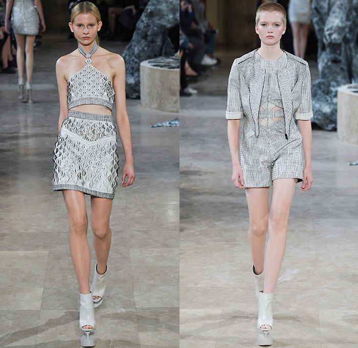 Iris van Herpen 2016 Spring Summer Womens Runway Catwalk Looks - Mode à Paris Fashion Week Mode Féminin France - Quaquaversal Sheer Chiffon Lace Mesh Net Perforated Lasercut Gown Eveningwear Dress Onesie Jumpsuit Halter Top Elevator Shoes Embroidery 3D Embellishments Adornments Jewels Bedazzled Metallic Studs Jacquard Silk Mockneck Sleeveless Frayed Raw Hem Skirt Frock Blouse Robe Feathers Kimono Crop Top Midriff