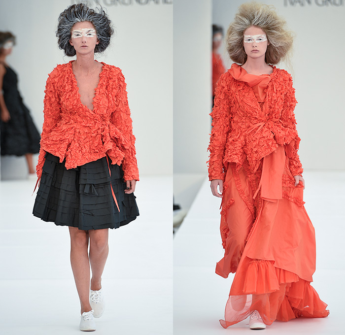 Ivan Grundahl 2016 Spring Summer Womens Runway Catwalk Looks - Copenhagen Fashion Week Denmark CPHFW - Ruffles Tiered Frayed Raw Hem 3D Adornments Skirt Frock Sheer Chiffon Tulle Lace Drapery Dress Outerwear Coat Oversized Jacket Blazer Chunky Knit Cardigan Frayed Destroyed Asymmetrical Hem Half Panel Sleeveless Shorts Culottes Flowers Florals Shirtdress Popover