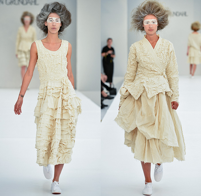 Ivan Grundahl 2016 Spring Summer Womens Runway Catwalk Looks - Copenhagen Fashion Week Denmark CPHFW - Ruffles Tiered Frayed Raw Hem 3D Adornments Skirt Frock Sheer Chiffon Tulle Lace Drapery Dress Outerwear Coat Oversized Jacket Blazer Chunky Knit Cardigan Frayed Destroyed Asymmetrical Hem Half Panel Sleeveless Shorts Culottes Flowers Florals Shirtdress Popover