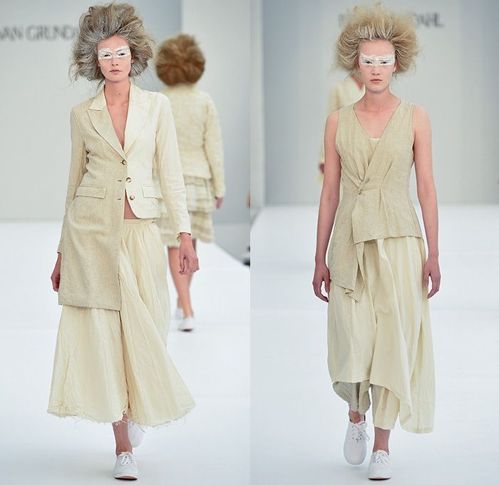 Ivan Grundahl 2016 Spring Summer Womens Runway Catwalk Looks - Copenhagen Fashion Week Denmark CPHFW - Ruffles Tiered Frayed Raw Hem 3D Adornments Skirt Frock Sheer Chiffon Tulle Lace Drapery Dress Outerwear Coat Oversized Jacket Blazer Chunky Knit Cardigan Frayed Destroyed Asymmetrical Hem Half Panel Sleeveless Shorts Culottes Flowers Florals Shirtdress Popover