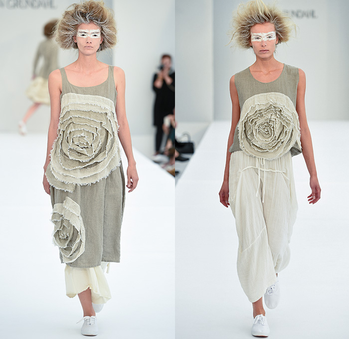 Ivan Grundahl 2016 Spring Summer Womens Runway Catwalk Looks - Copenhagen Fashion Week Denmark CPHFW - Ruffles Tiered Frayed Raw Hem 3D Adornments Skirt Frock Sheer Chiffon Tulle Lace Drapery Dress Outerwear Coat Oversized Jacket Blazer Chunky Knit Cardigan Frayed Destroyed Asymmetrical Hem Half Panel Sleeveless Shorts Culottes Flowers Florals Shirtdress Popover