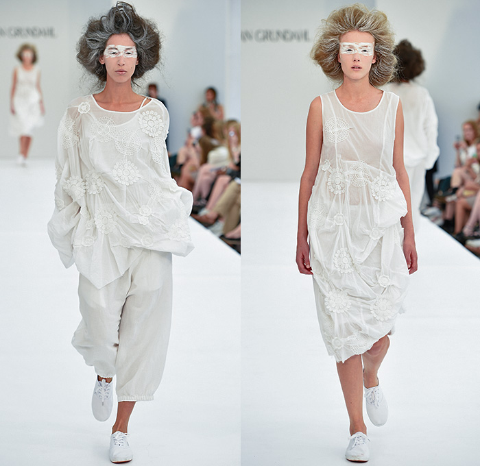 Ivan Grundahl 2016 Spring Summer Womens Runway Catwalk Looks - Copenhagen Fashion Week Denmark CPHFW - Ruffles Tiered Frayed Raw Hem 3D Adornments Skirt Frock Sheer Chiffon Tulle Lace Drapery Dress Outerwear Coat Oversized Jacket Blazer Chunky Knit Cardigan Frayed Destroyed Asymmetrical Hem Half Panel Sleeveless Shorts Culottes Flowers Florals Shirtdress Popover