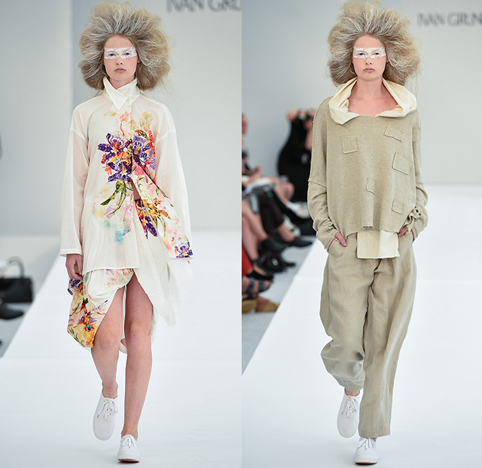 Ivan Grundahl 2016 Spring Summer Womens Runway Catwalk Looks - Copenhagen Fashion Week Denmark CPHFW - Ruffles Tiered Frayed Raw Hem 3D Adornments Skirt Frock Sheer Chiffon Tulle Lace Drapery Dress Outerwear Coat Oversized Jacket Blazer Chunky Knit Cardigan Frayed Destroyed Asymmetrical Hem Half Panel Sleeveless Shorts Culottes Flowers Florals Shirtdress Popover