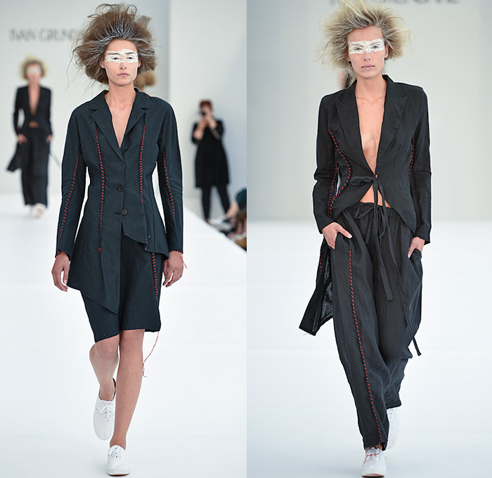 Ivan Grundahl 2016 Spring Summer Womens Runway Catwalk Looks - Copenhagen Fashion Week Denmark CPHFW - Ruffles Tiered Frayed Raw Hem 3D Adornments Skirt Frock Sheer Chiffon Tulle Lace Drapery Dress Outerwear Coat Oversized Jacket Blazer Chunky Knit Cardigan Frayed Destroyed Asymmetrical Hem Half Panel Sleeveless Shorts Culottes Flowers Florals Shirtdress Popover