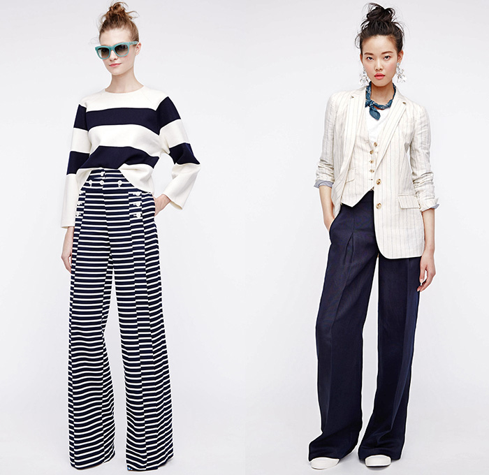 J.Crew 2016 Spring Summer Womens Lookbook Presentation - New York Fashion Week - Denim Jeans Sandals Blouse Skirt Frock Outerwear Coat Stripes Plaid Tartan Gingham Check 3D Embellishments Bedazzled Lace Up Shirtdress Wide Leg Trousers Palazzo Sailor Pants Culottes Sweater Jumper Pantsuit Shorts Vest Waistcoat Outerwear Blazer Jacket Miniskirt Jacquard Maxi Dress Fringes Sequins Wrap