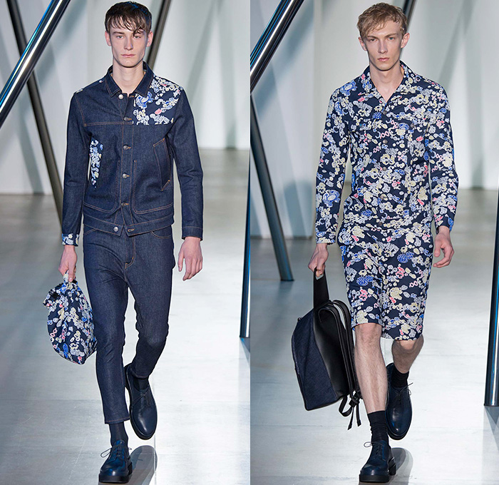 Jil Sander 2016 Spring Summer Mens Runway Catwalk Looks - Milano Moda Uomo Collezione Milan Fashion Week Italy - Denim Jeans Parachute Nylon Utility Straps Tags Coated Crinkles Fisherman Outerwear Trench Long Coat Overcoat Parka Anorak Pants Trousers Necktie Attache Case Briefcase Lapel Collar Cargo Pockets Shorts Long Sleeve Shirt Blocks Stripes Coral Bonded Leather Lunch Box Backpack Bag