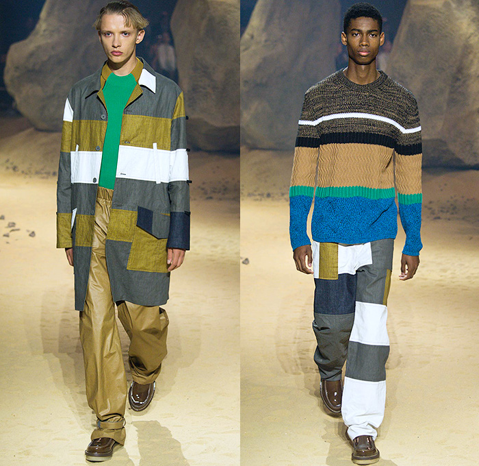 KENZO 2016 Spring Summer Mens Runway Catwalk Looks - Mode à Paris Fashion Week Mode Masculine France - Patchwork Denim Jeans Cargo Pockets Elastic Hem Slouchy Loose Baggy Wide Leg Ombre Drawstring Outerwear Coat Knit Sweater Jumper Blazer Jacket Parachute Cord D-Ring Onesie Jumpsuit Flight Boiler Suit Salopette Coveralls Bag Knapsack Pointed Spikes Crinkles Backpack Shorts