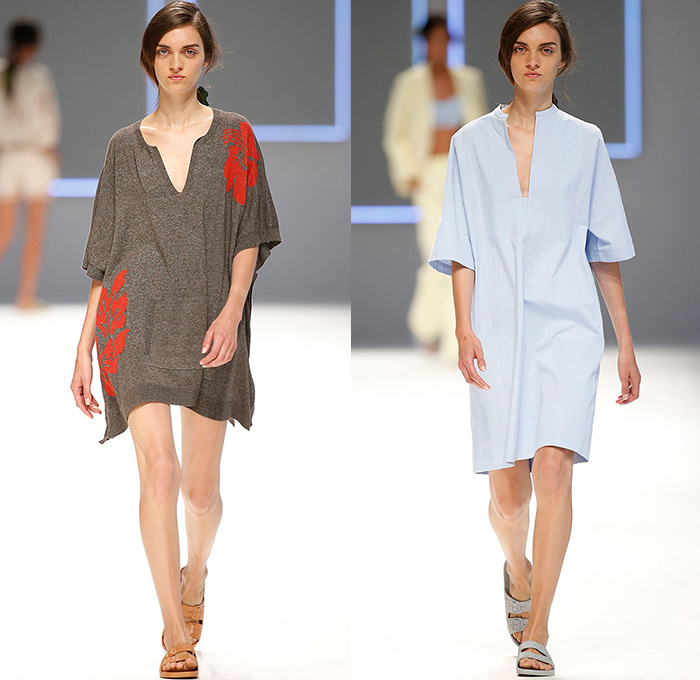 Lebor Gabala 2016 Spring Summer Womens Runway Catwalk Looks Designer Maite Muñoz Roy - 080 Barcelona Fashion Catalonia Catalan Spain - Urban Folk Poplin Sarong Skirt Frock Kimono Wrap Flowers Floral Botanical Motif Ornamental Print Decorative Art Tribal Ethnic Shirtdress Popover Shorts Sandals Blouse Geometric Silk Knit Sweater Hotpants Pants Trousers Crop Top Midriff Bandeau Blazer Pantsuit