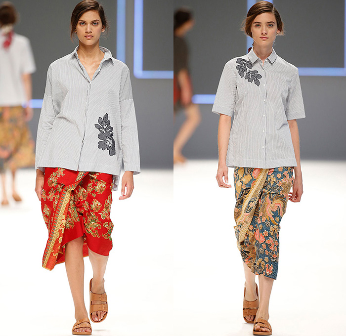 Lebor Gabala 2016 Spring Summer Womens Runway Catwalk Looks Designer Maite Muñoz Roy - 080 Barcelona Fashion Catalonia Catalan Spain - Urban Folk Poplin Sarong Skirt Frock Kimono Wrap Flowers Floral Botanical Motif Ornamental Print Decorative Art Tribal Ethnic Shirtdress Popover Shorts Sandals Blouse Geometric Silk Knit Sweater Hotpants Pants Trousers Crop Top Midriff Bandeau Blazer Pantsuit