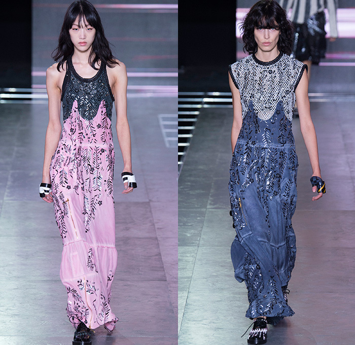 Louis Vuitton 2016 Spring Summer Womens Runway Catwalk Looks - Mode à Paris Fashion Week Mode Féminin France - Denim Jeans Anime Science Fiction Cyberpunk Motorcycle Biker Leather Grommets Metallic Ruffles Embroidery Bedazzled Sheer Chiffon Lace Mesh Net Lasercut Cutout Gown Eveningwear Maxi Dress Flowers Floral Sandals Coat Vest Waistcoat Crop Top Midriff Jumpsuit Coveralls Shorts Miniskirt Pinstripe Dress Bomber Spray Paint