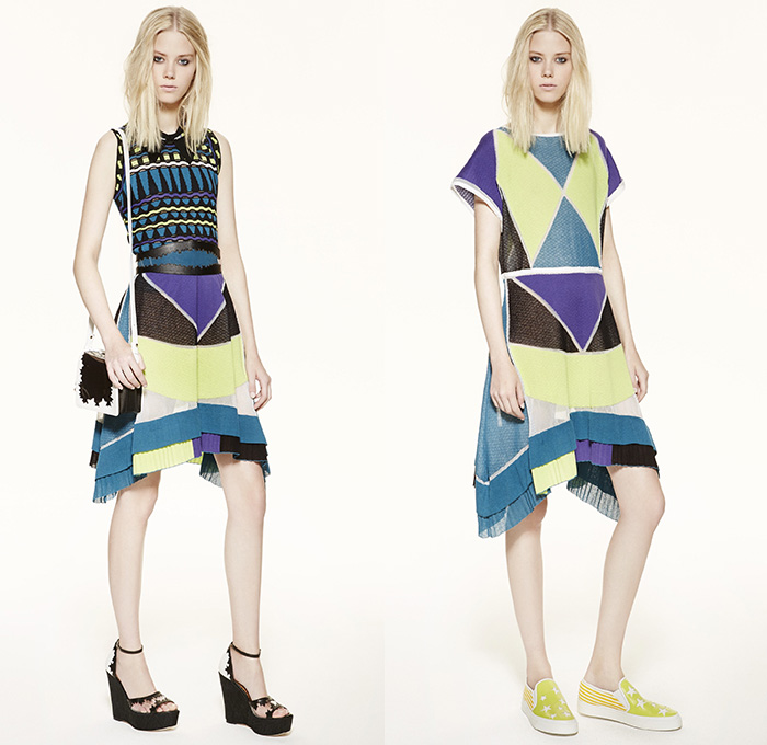 M Missoni 2016 Spring Summer Womens Lookbook Presentation - New York Fashion Week - Circus Carnival Trapeze Lurex Knit Ribbed Ruffles Capelet Illustration Waves Zigzag Stars Check Sheer Chiffon Wide Leg Trousers Palazzo Pants Culottes Stripes Onesie Jumpsuit Blouse Animals Tiger Belt Bow Silk Shorts Shirtdress Dress Tunic Geometric Tiered Embroidery Skirt Handbag Sneakers 