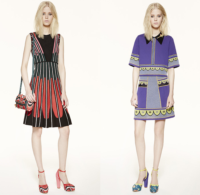 M Missoni 2016 Spring Summer Womens Lookbook Presentation - New York Fashion Week - Circus Carnival Trapeze Lurex Knit Ribbed Ruffles Capelet Illustration Waves Zigzag Stars Check Sheer Chiffon Wide Leg Trousers Palazzo Pants Culottes Stripes Onesie Jumpsuit Blouse Animals Tiger Belt Bow Silk Shorts Shirtdress Dress Tunic Geometric Tiered Embroidery Skirt Handbag Sneakers 