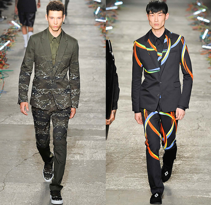 Marcelo Burlon County of Milan 2016 Spring Summer Mens Runway Catwalk Looks - Milano Moda Uomo Collezione Milan Fashion Week Italy - Robe Cloak Poncho Streetwear Urban Baja Argentinian Argentine Catcher Mask Shorts Bomber Jacket Tribal Ethnic Folk Straps Skull Knit Sweater Jumper Moto Motorcycle Biker Rider Leather Racer Fringes Hoodie Cargo Pockets Stripes Apron Tank Top Plastic Camo Wireframe Suit