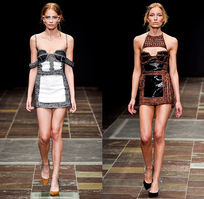 Mardou+Dean 2016 Spring Summer Womens Runway Catwalk Looks - Copenhagen Fashion Week Denmark CPHFW - Denim Jeans Patchwork Mix Match Seat Belt Straps Panels Frayed Raw Hem Maxi Dress Velvet Sheer Chiffon Tulle Mesh Cutout Knit Embroidery Sequins Fanny Pack Waist Pouch Bag Pinstripe Outerwear Jacket Pleats Blouse One Off Shoulder Zipper 