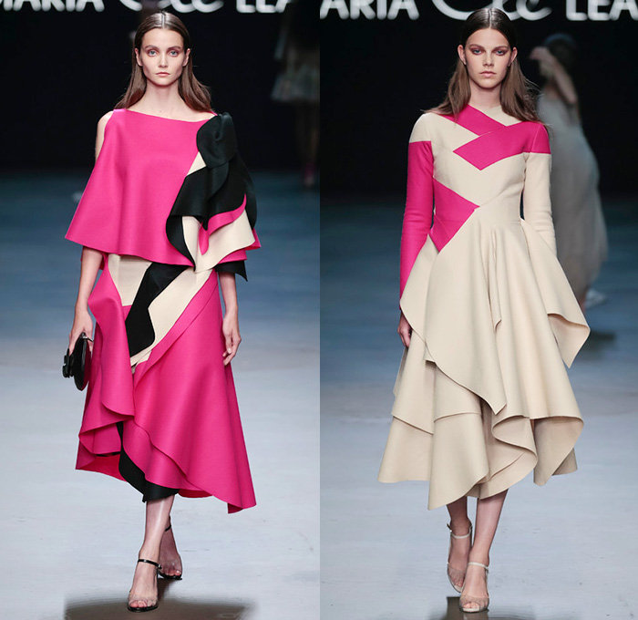 Maria Clè Leal 2016 Spring Summer Womens Runway Looks - FashionWeek Nederland Mercedes-Benz FashionWeek Amsterdam Netherlands - Drapery Tiered Layers Hoodie Shawl Dress Silk Ruffles Deconstructed Organic Shape One Off Shoulder Skirt Frock Knit Sweater Jumper Embellishments Adornments Sheer Chiffon Tulle Noodle Spaghetti Strap Flowers Florals Print Motif