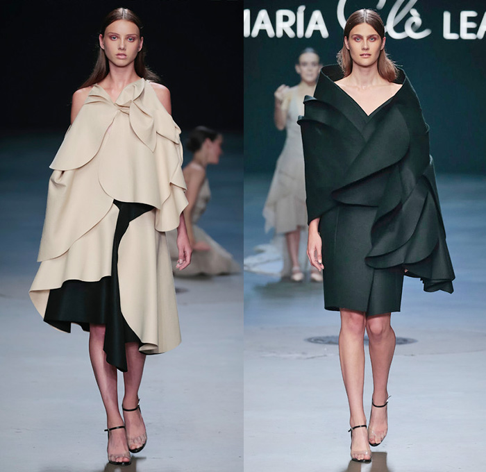 Maria Clè Leal 2016 Spring Summer Womens Runway Looks - FashionWeek Nederland Mercedes-Benz FashionWeek Amsterdam Netherlands - Drapery Tiered Layers Hoodie Shawl Dress Silk Ruffles Deconstructed Organic Shape One Off Shoulder Skirt Frock Knit Sweater Jumper Embellishments Adornments Sheer Chiffon Tulle Noodle Spaghetti Strap Flowers Florals Print Motif