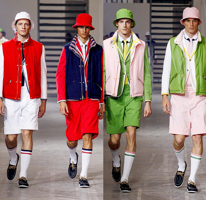 Moncler Gamme Bleu 2016 Spring Summer Mens Runway Catwalk Looks - Milano Moda Uomo Collezione Milan Fashion Week Italy - Rowing Stripes Cashmere Grosgrain Outerwear Parka Blazer Jacket Anorak Bucket Hat Cropped Pants Trousers Vest Waistcoat Boat Shoes Top Sider Necktie Neck Tie Bow