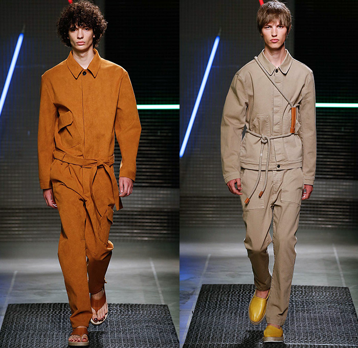 MSGM by Massimo Giorgetti 2016 Spring Summer Mens Runway Catwalk Looks - Milano Moda Uomo Collezione Milan Fashion Week Italy - Denim Jeans Sash Waist Shorts Shirt Espadrilles Sandals Chunky Knit Sweater Jumper Patchwork Leggings Side-Snap Breakaway Wide Leg Pants Trousers Mesh Fishnet Perforated Lasercut Topography New York Street Map Rope Harness Outerwear Blazer Suit Jacket Stripes Coat