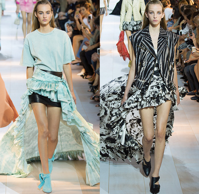 Roberto Cavalli 2016 Spring Summer Womens Runway Catwalk Looks Peter Dundas - Milano Moda Donna Collezione Milan Fashion Week Italy - Denim Jeans Embroidery Bedazzled Metallic Studs Sequins Fringes Sheer Chiffon Tulle Lace Mesh Perforated Zebra Stripes Wrap Tie Up Knot One Shoulder Coat Vest Waistcoat Shirtdress Motorcycle Biker Rider Leather Maxi Dress Goddess Gown Leggings Crop Top Flowers Floral Ruffles Silk Satin Jacquard