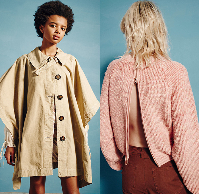See by Chloé Paris 2016 Spring Summer Womens Lookbook Presentation - New York Fashion Week - Bohemian Boho Chic Oversized Tunic Shirt Shortall Combishorts Romper Playsuit Knit Sweater Jumper Skirt Frock Babydoll Maxi Dress Espadrilles Frayed Raw Hem Denim Jeans Shorts Cutoffs Sheer Chiffon Tulle Lace Mesh Shirtdress Cardigan Cropped Pants Stripes Cape Cloak Zipper Crop Top Midriff Swimwear Ruffles Embroidery