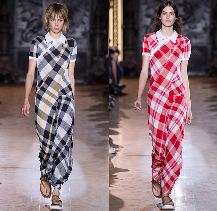 Stella McCartney 2016 Spring Summer Womens Runway Catwalk Looks - Mode à Paris Fashion Week Mode Féminin France - Denim Jeans Strapless Handkerchief Asymmetrical Hem Accordion Pleats Silk Satin Blouse Long Sleeve Maxi Dress Skirt Frock Plaid Tartan Check Stripes Shirtdress Patchwork Sheer Chiffon Lace Mesh Perforated Lasercut One Shoulder Tiered Fringes Wide Leg Trousers Palazzo Pants Shorts Vestdress Waistcoat Embroidery