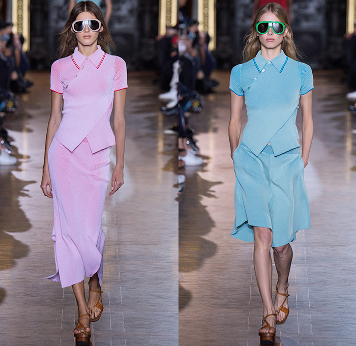 Stella McCartney 2016 Spring Summer Womens Runway Catwalk Looks - Mode à Paris Fashion Week Mode Féminin France - Denim Jeans Strapless Handkerchief Asymmetrical Hem Accordion Pleats Silk Satin Blouse Long Sleeve Maxi Dress Skirt Frock Plaid Tartan Check Stripes Shirtdress Patchwork Sheer Chiffon Lace Mesh Perforated Lasercut One Shoulder Tiered Fringes Wide Leg Trousers Palazzo Pants Shorts Vestdress Waistcoat Embroidery