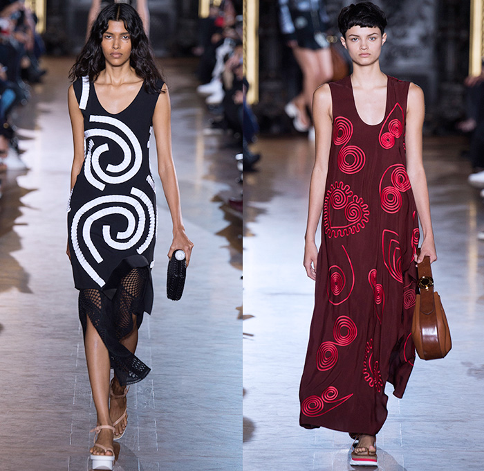 Stella McCartney 2016 Spring Summer Womens Runway Catwalk Looks - Mode à Paris Fashion Week Mode Féminin France - Denim Jeans Strapless Handkerchief Asymmetrical Hem Accordion Pleats Silk Satin Blouse Long Sleeve Maxi Dress Skirt Frock Plaid Tartan Check Stripes Shirtdress Patchwork Sheer Chiffon Lace Mesh Perforated Lasercut One Shoulder Tiered Fringes Wide Leg Trousers Palazzo Pants Shorts Vestdress Waistcoat Embroidery