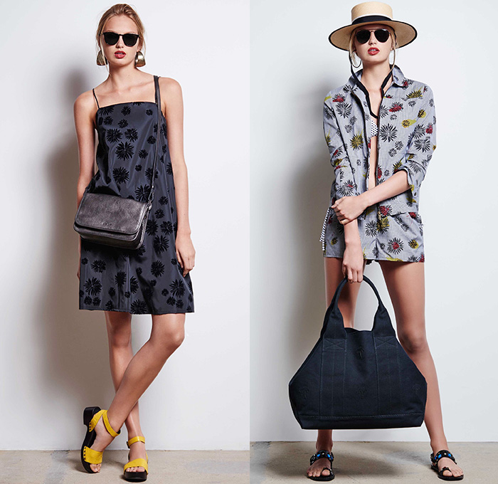 Tomas Maier 2016 Spring Summer Womens Lookbook Presentation - New York Fashion Week - Denim Jeans Palm Trees Dandelion Flowers Floral Noodle Spaghetti Strap Motif Midi Skirt Frock Embroidery Crop Top Midriff Bandeau Bralette Knit Cardigan Sweater Tie-Dye Sandals Lace Mesh Fishnet Pants Trousers Blouse Tunic Ornamental Decorative Art Wrap Ribbon Silk Sleepwear Shorts Jacket Halter Maxi Dress Asymmetrical Hem 