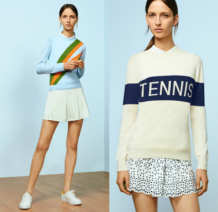 Tory Sport Collection by Tory Burch 2nd Delivery 2016 Spring Summer Womens Lookbook Presentation - Athleisure Performance Activewear Fitness Gym Sporty Swim Bikini Knit Sweater Jumper Tennis Volleyball Golf Stripes Parka Anorak Windbreaker Bomber Track Jacket Vest Nylon Fanny Pack Waist Pouch Belt Bag Dolphin Hem Shorts Hoodie Sweatshirt Check Grid Accordion Pleats Miniskirt Frock Shirt Blouse Sandals Leggings