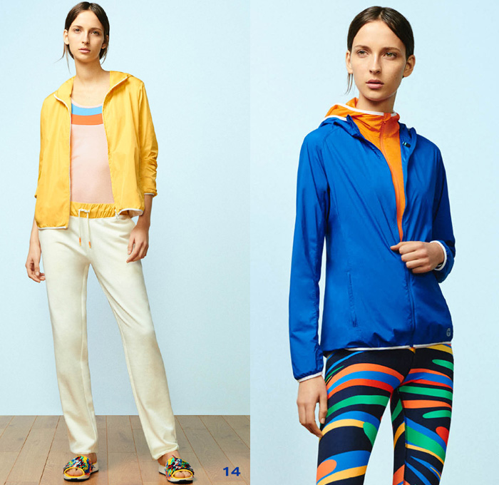 Tory Sport Collection by Tory Burch 2nd Delivery 2016 Spring Summer Womens Lookbook Presentation - Athleisure Performance Activewear Fitness Gym Sporty Swim Bikini Knit Sweater Jumper Tennis Volleyball Golf Stripes Parka Anorak Windbreaker Bomber Track Jacket Vest Nylon Fanny Pack Waist Pouch Belt Bag Dolphin Hem Shorts Hoodie Sweatshirt Check Grid Accordion Pleats Miniskirt Frock Shirt Blouse Sandals Leggings