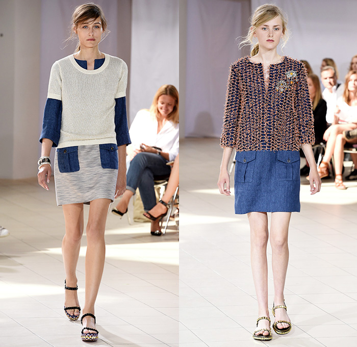 YDE by Ole Yde 2016 Spring Summer Womens Runway Catwalk Looks - Copenhagen Fashion Week Denmark CPHFW - Denim Jeans Embroidery 3D Adornments Bedazzled Silk Lace Frayed Raw Hem Miniskirt Blouse Long Sleeve Cargo Pockets Knit Stripes Pussycat Bow Sheer Chiffon Lace Ruffles