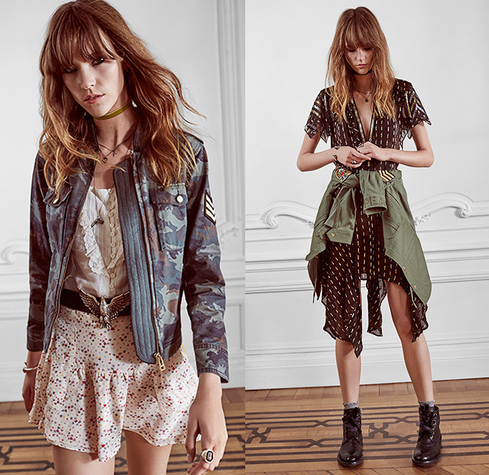 Zadig et Voltaire 2016 Spring Summer Womens Lookbook Presentation - Mode à Paris Fashion Week Mode Féminin France - Denim Jeans Frayed Raw Hem Shorts Cutoffs Outerwear Jacket Blazer Blouse Polka Dots Sheer Chiffon Tulle Lace Western Cowgirl Ice Cream Pop Art Print Bomber Jacket Knit Cardigan Crochet Sneakers Embroidery Bedazzled Sequins Jungle Leopard Scarf Bandanna Camouflage Flowers Floral Dress Leather Hat