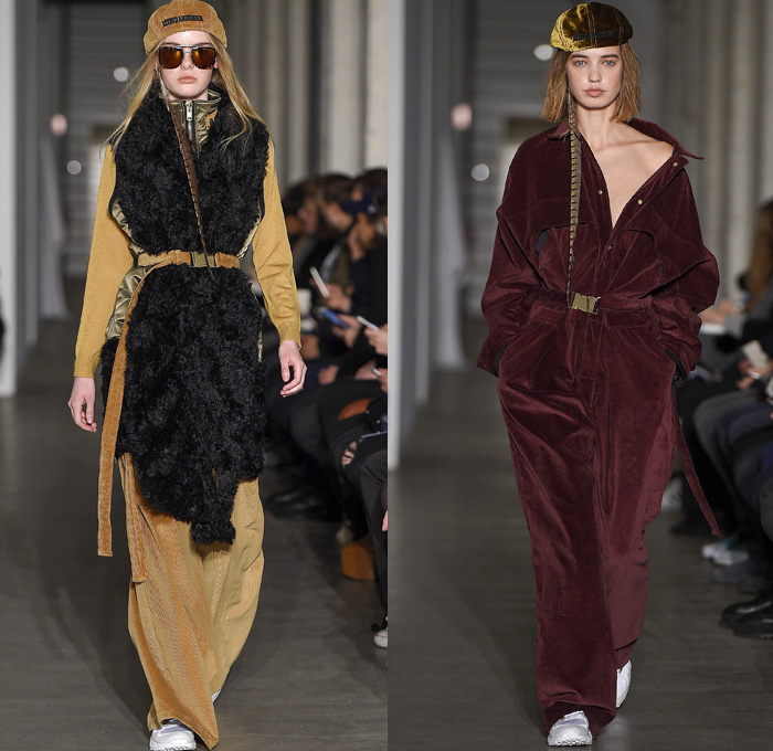 Astrid Andersen 2017-2018 Fall Winter Womens Runway Catwalk Looks - Copenhagen Fashion Week Denmark CPHFW - Tracksuit Burgundy Velvet Corduroy Basketball Flatcap Leopard High Streetwear Onesie Jumpsuit Coveralls Feathers Print Graphic Motif Belted Waist Robe Silk Lace Needlework Parka Anorak Windbreaker Outerwear Coat Quilted Waffle Puffer Down Jacket Plush Fur Shearling Jogger Sweatpants Turtleneck Sweaterdress Cardigan Snap Buttons Tearaway Sleeveless Scarf Vest Trainers Sunglasses Shades Cap Hat