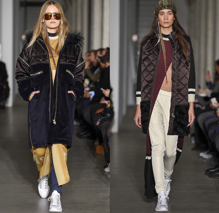 Astrid Andersen 2017-2018 Fall Winter Womens Runway Catwalk Looks - Copenhagen Fashion Week Denmark CPHFW - Tracksuit Burgundy Velvet Corduroy Basketball Flatcap Leopard High Streetwear Onesie Jumpsuit Coveralls Feathers Print Graphic Motif Belted Waist Robe Silk Lace Needlework Parka Anorak Windbreaker Outerwear Coat Quilted Waffle Puffer Down Jacket Plush Fur Shearling Jogger Sweatpants Turtleneck Sweaterdress Cardigan Snap Buttons Tearaway Sleeveless Scarf Vest Trainers Sunglasses Shades Cap Hat