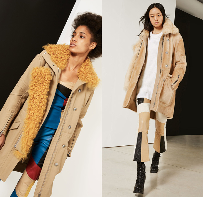 Barbara Bui 2017-2018 Fall Autumn Winter Womens Lookbook Presentation - Mode à Paris Fashion Week Mode Féminin France - Oversized Outerwear Coat Plush Fur Shearling Hooded Sweatshirt Poncho Cloak Motorcycle Rider Leather Racer Biker Pants Moto Jacket Panels Chunky Knit Weave Turtleneck Sweater Jumper Ribbed Cuffs Pantsuit Wide Lapel Blazer Jacket Embossed Engraved Velour Velvet Stripes Geometric Multi-Panel Bodycon Dress Capelet Sleeves Pointed Shoulders Strapless One Shoulder Noodle Spaghetti Strap Silk Satin Handkerchief Hem Zipper Boots PVC Metallic Silver Handbag