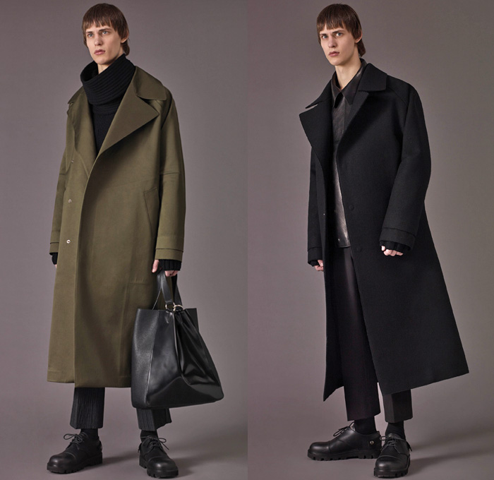 Jil Sander 2017-2018 Fall Autumn Winter Mens Lookbook Presentation - New York Fashion Week Mens NYFW - Independent People 1940s Halldór Laxness Arctic Bulletproof Armor Oversized Outerwear Trench Coat Overcoat Plush Fur Shearling Sheepskin Hooded Parka Chunky Knit Turtleneck Sweater Jumper Pullover Ribbed Cropped Pants Vest Waistcoat Sleeveless Gilet Construction Jacket Peacoat Leather Buttons Handbag Fanny Pack Waist Pouch Belt Bag Tote Gloves