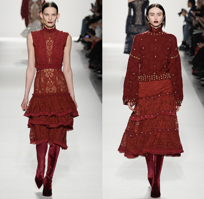 Jonathan Simkhai 2017-2018 Fall Winter Womens Runway Catwalk Looks - New York Fashion Week NYFW - Old World Spain Aristocracy Denim Jeans Bustier Destroyed Destructed Ripped Holes Trucker Jacket Lace Up Cross Stitch Cargo Pockets Ornamental Decorative Art Embroidery Embellishments Decorated Bedazzled Sequins Grommets Lace Mesh Needlework Knitwear Sheer Chiffon Tulle Tiered Skirt Frock Blouse Ruffles Strapless Crop Top Midriff Fox Fur Stole Shawl Plush Outerwear Coat Silk Satin Maxi Dress Gown Eveningwear Noodle Spaghetti Strap Halterneck Above The Knee Wrapped Boots Choker