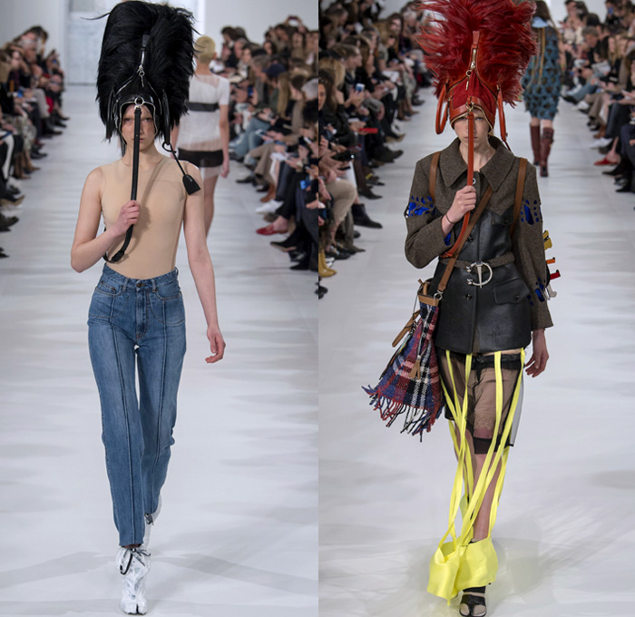 Maison Margiela 2017-2018 Fall Autumn Winter Womens Runway Catwalk Looks - Mode à Paris Fashion Week Mode Féminin France - Political Diversity Creative Freedom Marilyn Monroe Old West Military Lasercut Perforated Cutout Layers Herringbone Tweed Velvet Sheer Chiffon Tulle Silk Satin Lace Oversized Outerwear Trench Coat Decorative Art Tribal Geometric Snakeskin Bomber Jacket Mix Match Mash Up Patchwork Embroidery Adorned Decorated Bedazzled Metallic Studs Sequins Knit Crochet Weave Grommets High Waisted Slim Denim Jeans Flames Ruffles Plaid Check Fringes Drapery Frayed Raw Hem Bearskin Bag Tall Fur Plush Cap Hat Handbag Safety Pin Foil Boots