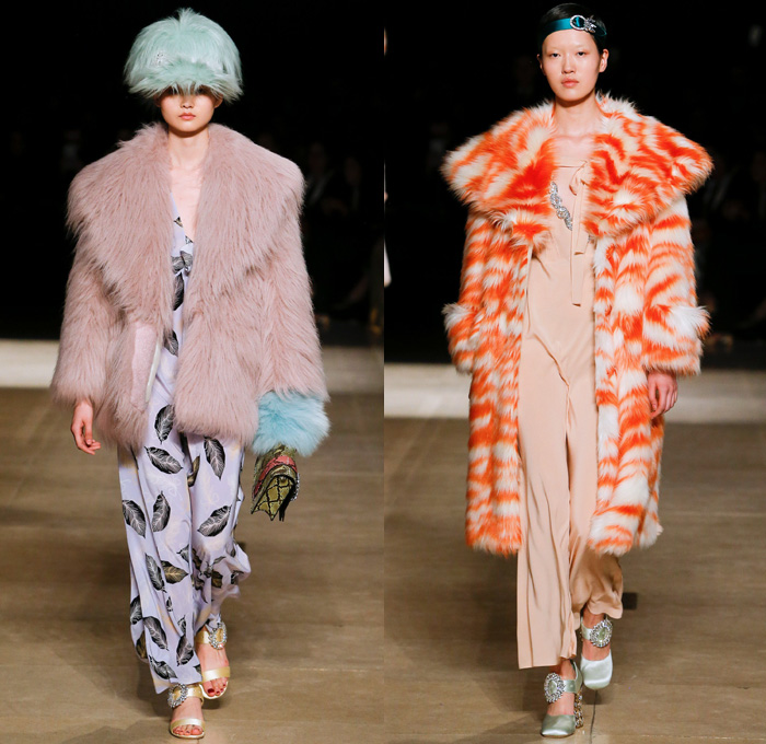 Miu Miu 2017-2018 Fall Autumn Winter Womens Runway Catwalk Looks - Mode à Paris Fashion Week Mode Féminin France - 1920s Twenties Speakeasy The Prohibition Flapper Dress Art Deco 1940s 1960s Mod 1970s Embroidery Bedazzled Jewels Sequins Plush Fur Shearling Shawl Outerwear Coat Bomber Quilted Puffer Down Jacket Knit Sweater Turtleneck Cardigan Plaid Tartan Windowpane Check Gold Metallic Tiger Stripes Skirt Blouse Frankenstein Football High Shoulders Leg O'Mutton Sleeves Telephone Cats Pop Art Motif Silk Satin Accordion Pleats Flowers Floral Leaves Foliage Petals Noodle Strap Fringes Feathers Plastic Raincoat Outline Onesie Jumpsuit Coveralls Sleepwear Pajamas Lounge Russian Ushanka Ear Hat Newspaperboy Cap Baker Boy Applejack Hat Earrings Arm Warmers Gloves Handbag Equestrian Riding Boots Snakeskin Belts Straps Purse Clutch Zippers Wool Nylon Colored Sunglasses