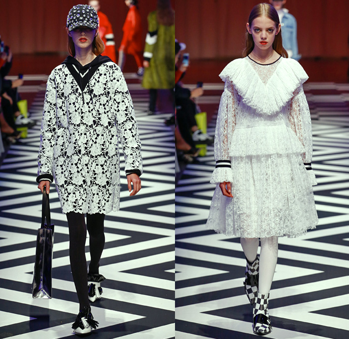 MSGM by Massimo Giorgetti 2017-2018 Fall Autumn Winter Womens Runway Catwalk Looks - Milano Moda Donna Collezione Milan Fashion Week Italy - 1950s Fifties Twin Peaks TV Show Owl Pine Trees Landscape Graphic Roses Flowers Floral Zigzag Stars Silk Satin Maxi Dress Geometric Racing Check Diamonds Skirt Frock Chunky Knit Sweaterdress Accordion Pleats Ruffles Quilted Waffle Puffer Eagle Embroidery Embellishments Decorated Bedazzled Jewels Shaggy Plush Fur Shearling Outerwear Coat Bomber Jacket Mix Mash Up Pinstripe Turtleneck Pantsuit Fringes Tiered Sheer Chiffon Tulle Lace Stripes One Shoulder Headscarf Stockings Tights Tote Handbag Purse Clutch Boots Logo High Street Skirt Over Pants