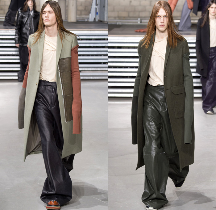 Rick Owens 2017-2018 Fall Autumn Winter Mens Runway Show Catwalk Looks - Mode à Paris Fashion Week Mode Masculine France - Glitter Bulb Twist Pillow Volume Strapped Sculptural Soft Fluffy Outerwear Coat Parka Poncho Cloak Cape Stripes Quilted Waffle Puffer Down Jacket Elongated Sleeves Vest Waistcoat Colorblock Asymmetrical Hem One Sided Duffle Side Pocket Jacket Bag Drapery Leather Sweater Jumper Tied Up Restrained Wrap Bound Sleeping Bag Nylon Waxed Coated Denim Jeans Frayed Raw Hem Wide Leg Trousers Creases Wrinkles Belt Bag Cargo Pockets Hair Net Mesh