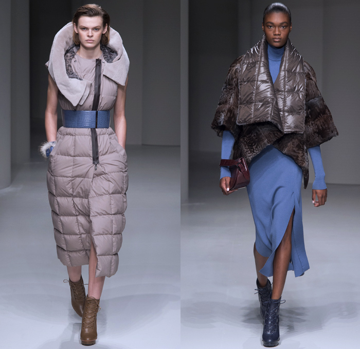 Salvatore Ferragamo 2017-2018 Fall Autumn Winter Womens Runway Catwalk Looks - Milano Moda Donna Collezione Milan Fashion Week Italy - Minimalist Outerwear Overcoat Coatdress Shaggy Plush Mink Fur Leather Sleeveless Vest Circular Sculptural Round Collar Tweed Jacket Blazer Turtleneck Knit Sweaterdress Jumper Quilted Waffle Puffer Down Parka Wide Lapel Suede Velour Velvet Sheer Silk Animal Tiger Stripes Leopard Cheetah Spots Capelet Elongated Sleeves Nipped Waist Gown Eveningwear Cocktail Maxi Dress Shawl Peel Away Noodle Strap Strap Brocade Jacquard Mix Match Mash Up Patterns Paper Bag Waist Office Businesswear Crocodile Clutch Purse Bag Arm Warmers Lace Up Boots Colored Sunglasses Wide Belt Tote Doctor's Bag