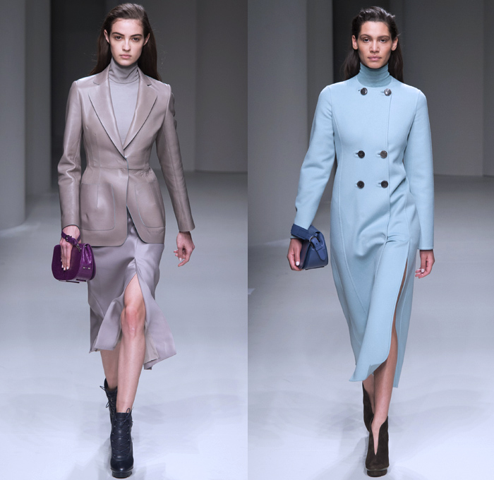 Salvatore Ferragamo 2017-2018 Fall Autumn Winter Womens Runway Catwalk Looks - Milano Moda Donna Collezione Milan Fashion Week Italy - Minimalist Outerwear Overcoat Coatdress Shaggy Plush Mink Fur Leather Sleeveless Vest Circular Sculptural Round Collar Tweed Jacket Blazer Turtleneck Knit Sweaterdress Jumper Quilted Waffle Puffer Down Parka Wide Lapel Suede Velour Velvet Sheer Silk Animal Tiger Stripes Leopard Cheetah Spots Capelet Elongated Sleeves Nipped Waist Gown Eveningwear Cocktail Maxi Dress Shawl Peel Away Noodle Strap Strap Brocade Jacquard Mix Match Mash Up Patterns Paper Bag Waist Office Businesswear Crocodile Clutch Purse Bag Arm Warmers Lace Up Boots Colored Sunglasses Wide Belt Tote Doctor's Bag