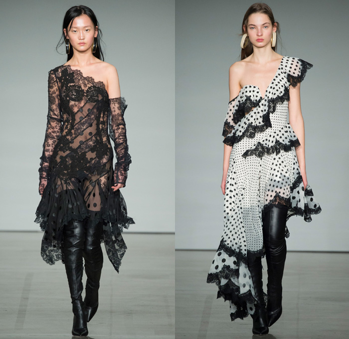 Zimmermann 2017-2018 Fall Winter Womens Runway Catwalk Looks - New York Fashion Week NYFW - The Maples Pantsuit Blazer Jacket Brocade Jacquard Flowers Floral Botanical Pattern Cropped Wide Leg Trousers Palazzo Pants Knit Turtleneck Sweater Jumper Chevron Stripes Polka Dots Long Sleeve Blouse Tiered Skirt Asymmetrical Hem Accordion Pleats Kimono Wrap Robe Plush Fur Outerwear Coat Lace Needlework Embroidery Mesh Ruffles Sash Waist Fringes Maxi Dress Goddess Gown Eveningwear Rectangular Neck One Shoulder Sheer Chiffon Tulle Metallic Sheen Emblem Patch Above The Knee Boots