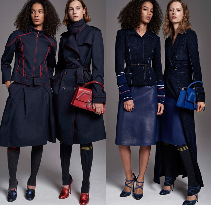 Carolina Herrera 2017 Pre Fall Autumn Womens Lookbook Presentation - Tamara De Lempicka Art Deco Silk Satin Crepe Dress Gown Eveningwear Samurai Armor Leg O'Mutton Sleeves Sweater Jumper Arm Leg Warmers Leather Outerwear Trench Coat Jacket Check Plaid Tartan Windowpane Blouse Vest Skirt Frock Wide Leg Palazzo Pants Furry Handkerchief Fold Turtleneck Ruffles One Shoulder Velvet Wrap Tiered Pussycat Bow Ribbon Flowers Floral Sheer Chiffon Embroidery Bedazzled Sequins Handbag