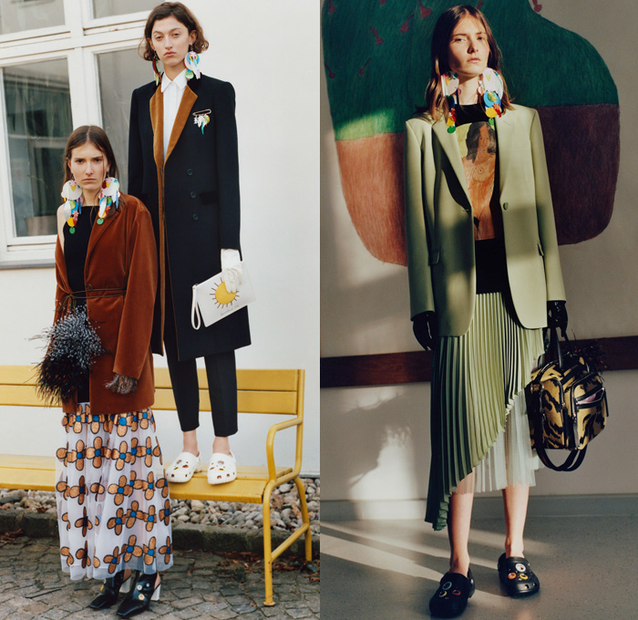 Christopher Kane 2017 Pre Fall Autumn Womens Lookbook Presentation - Galerie Gugging Johann Korec Artwork Paintings Illustration Outerwear Coat Blazer Jacket Plush Fur Shearling Blouse Long Sleeve Shirt Skirt Frock Sun Feathers Velvet Cropped Pants Asymmetrical Hem Accordion Pleats Zebra Stripes Tank Top Sleeveless Flowers Floral Sheer Chiffon Peter Pan Collar Shirtdress Embroidery Adorned Decorated Bedazzled Cutout Shoulders Knit Sweater Fringes Bell Wide Sleeves Handbag Purse Clutch Grommets Boots Earrings Straps Wrap Gloves